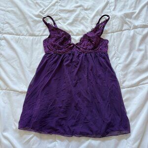 Vtg 90s Babydoll Dress Nightgown Chemise Purple Womens Medium Lingerie Sexy Y2K